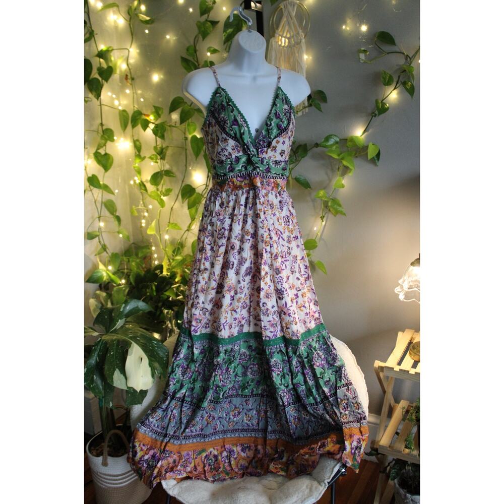 Angie Boho Floral Maxi Dress NWT | Smocked Back | Cottagecore Festival Dress - Picture 7 of 10